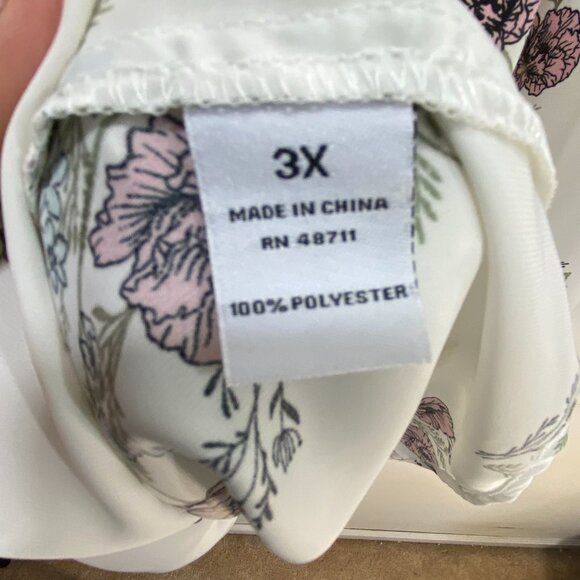 Ophelia Roe Floral Chiffon Top Women 3X Ivory Long Sleeve Flowy Boho Fairy - Picture 8 of 9